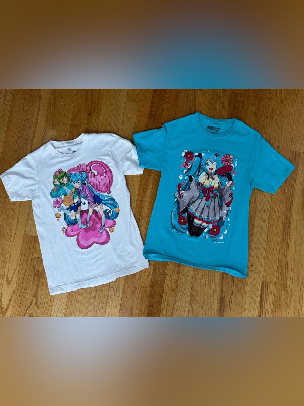 Hatsune Miku Vocaloid T Shirts set of 2 White Turquoise size S Womens